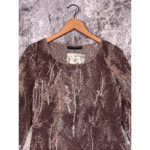 New Peruvian Connection Dress XS Womens Brown Silver Metallic Knit Pima Cotton - Picture 2 of 9